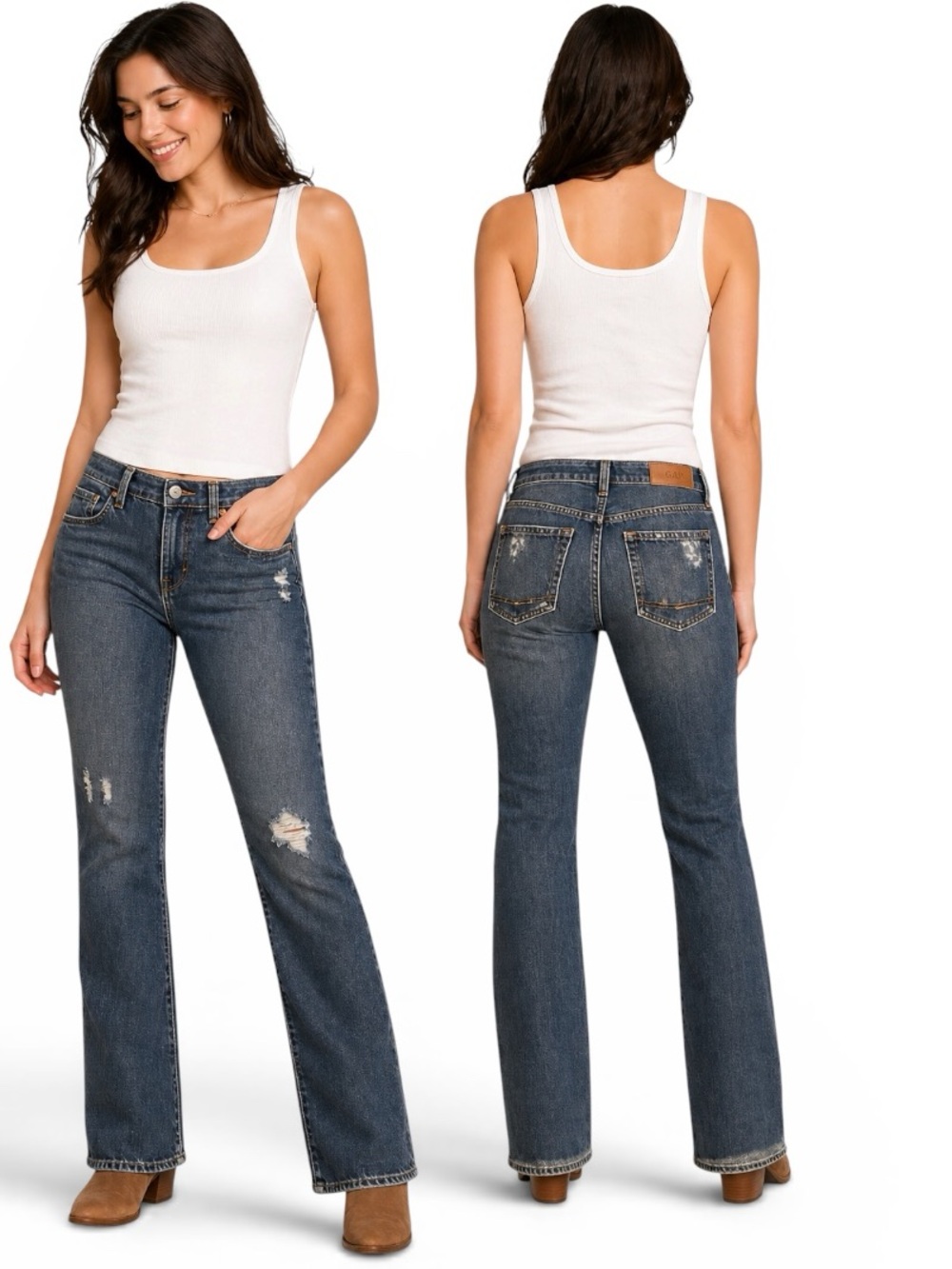 Gap Mid Rise Distressed Bootcut Jeans Size 6A Medium‎ Wash Denim